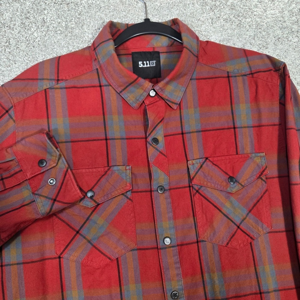 5.11 Tactical flannel shirt mens XL long sleeve snap button red gray plaid‎ 511